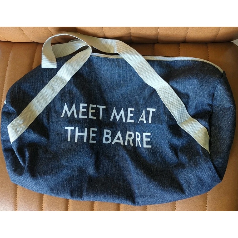 NEW‎ 20" X 9" MEET ME AT THE BARRE Duffle Gym Bag DENIM BLUE WHITE MSRP $59